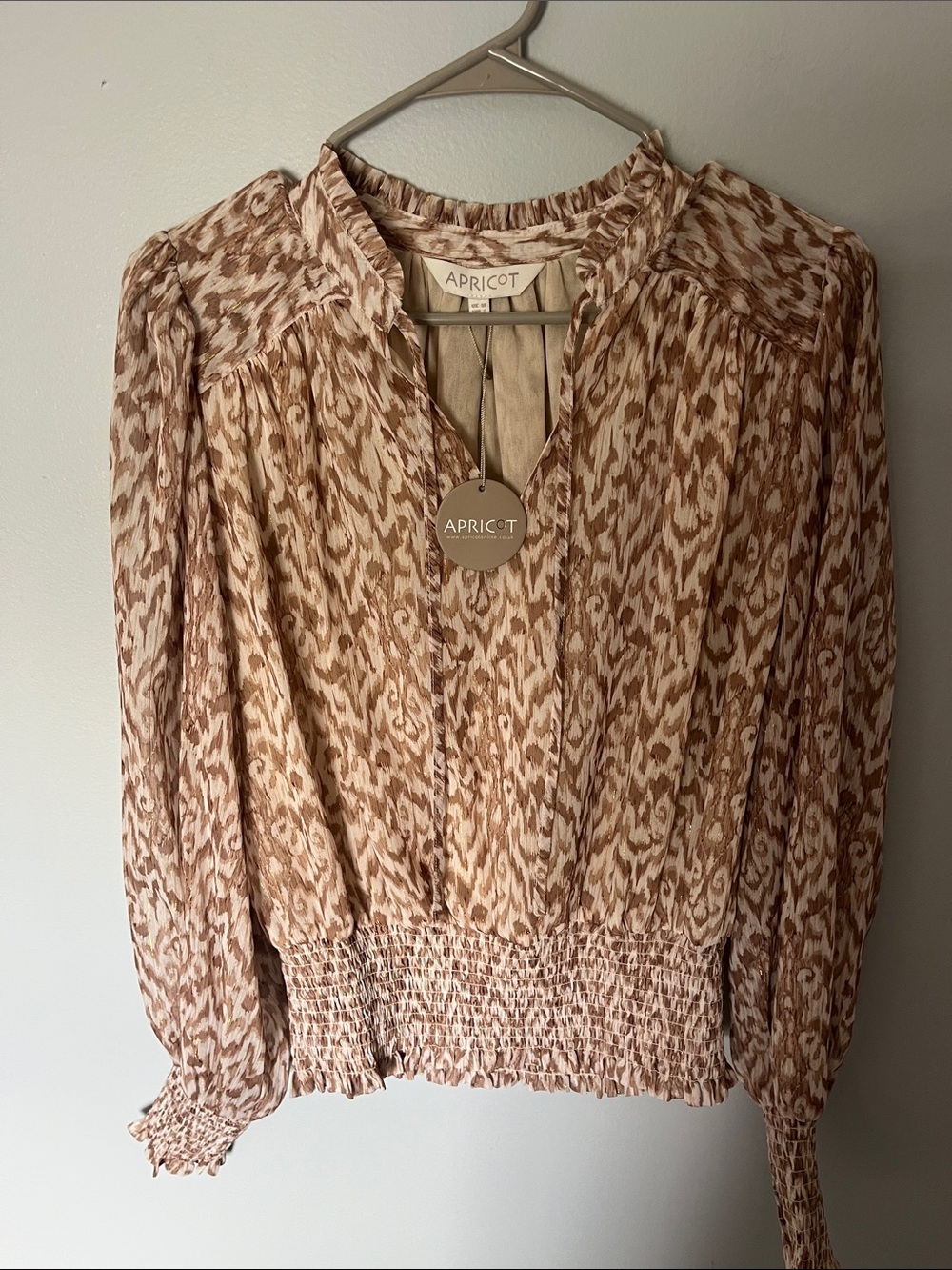 APRICOT Cream and Light Brown Printed Long Sleeve Blouse